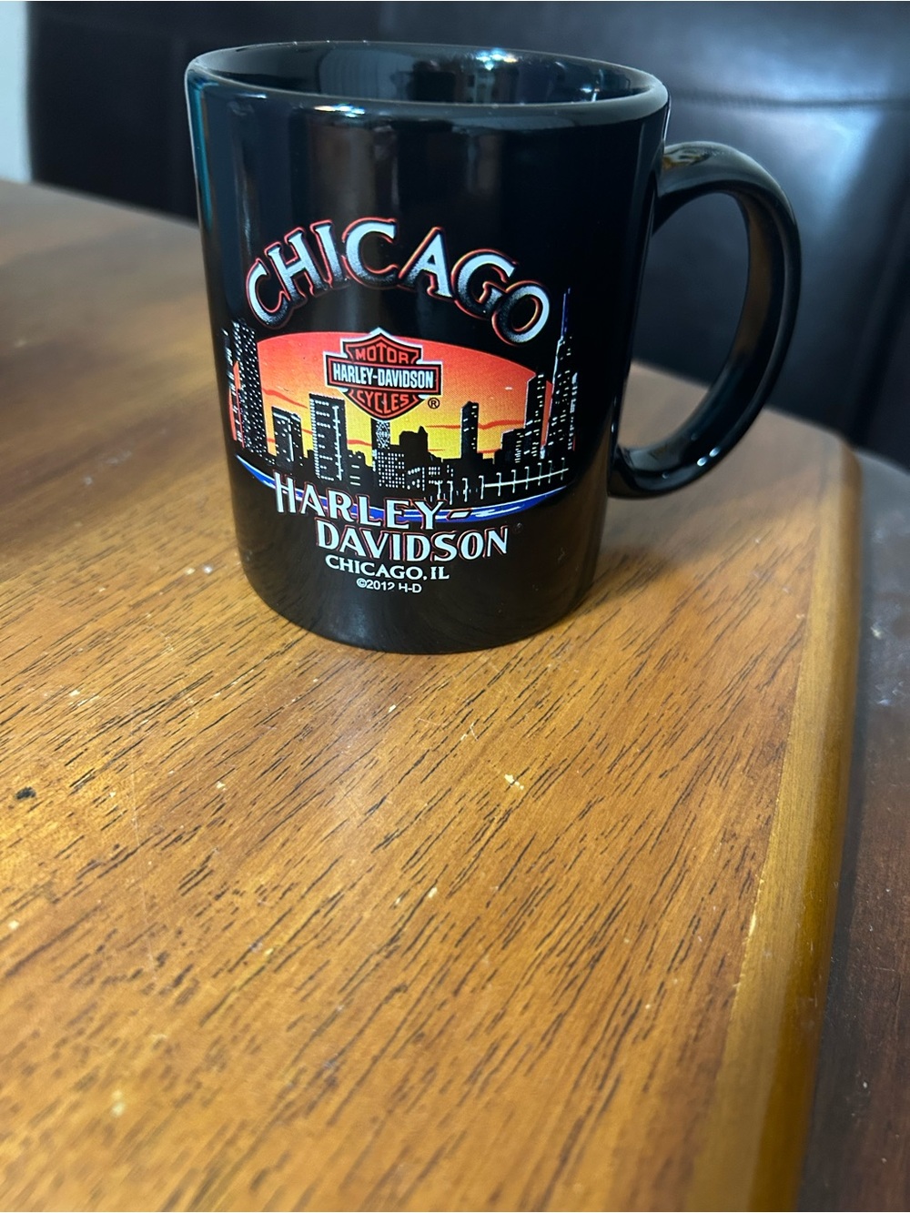 Harley-Davidson Black Mug with Orange and Yellow Chicago Skyline